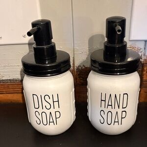 White Dish and Hand Soap Dispenser Set with Black Pumps